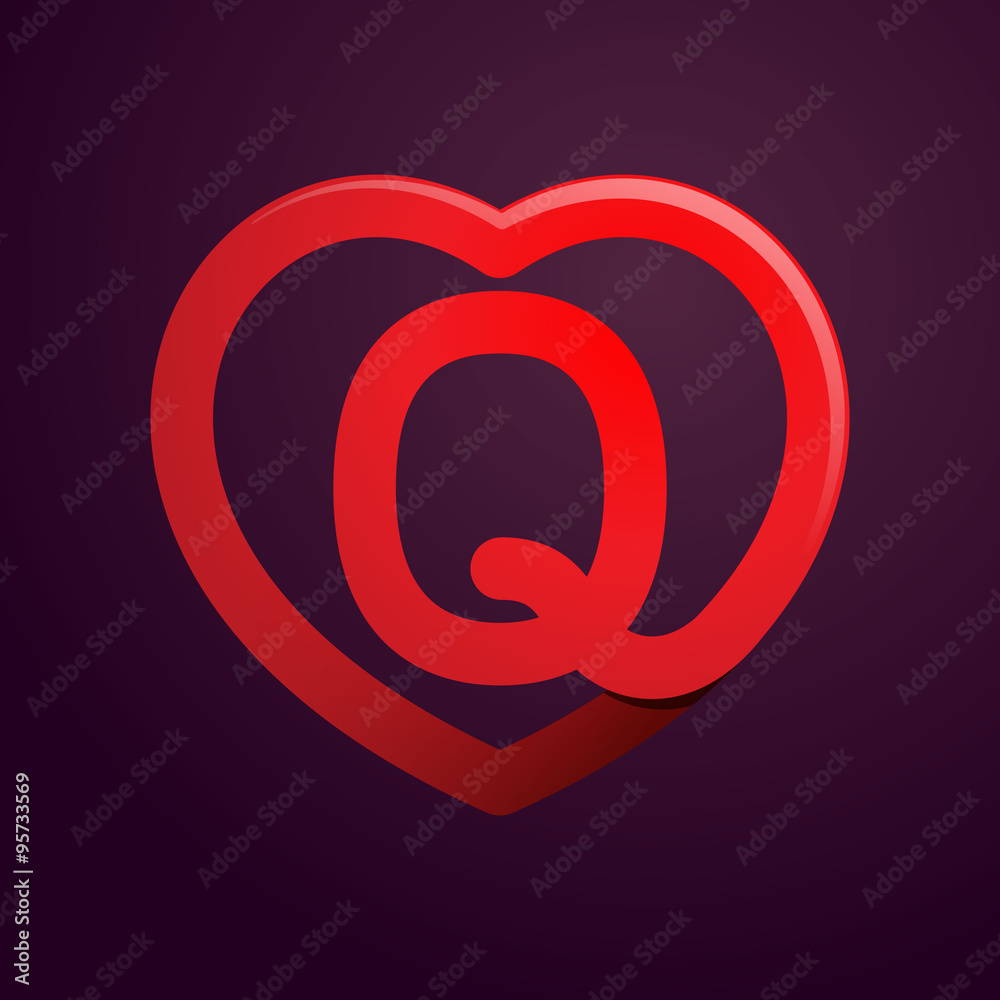Q letter with red heart. Q letter with red heart.