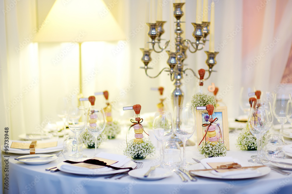 Table set for an event party or wedding reception Table set for an event party or wedding reception