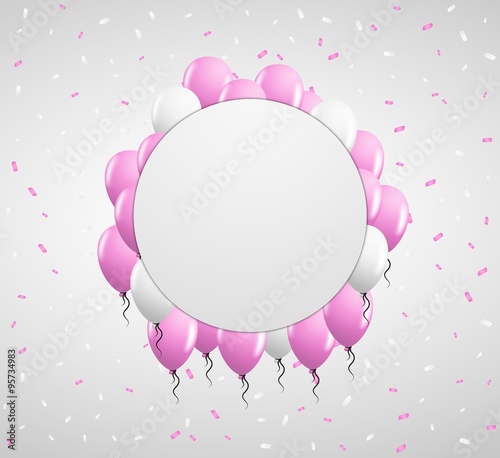 circle badge and pink balloons