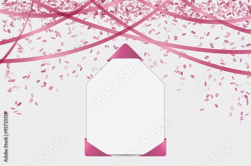 blank card with confetti and ribbons