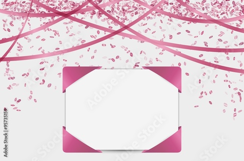 blank card with confetti and ribbons