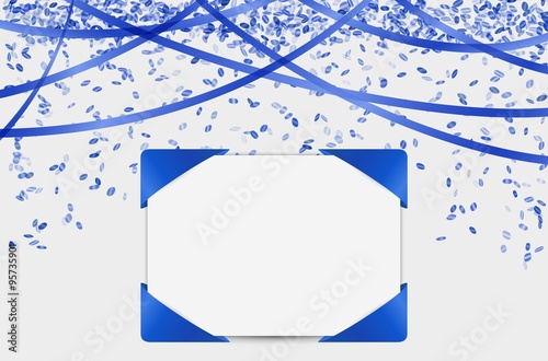 blank card with confetti and ribbons