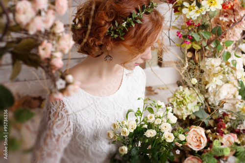 Bride among autumn flowers
