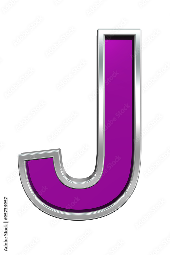 One letter from purple glass with chrome frame alphabet set, isolated on white. Computer generated 3D photo rendering. One letter from purple glass with chrome frame alphabet set, isolated on white. Computer generated 3D photo rendering.