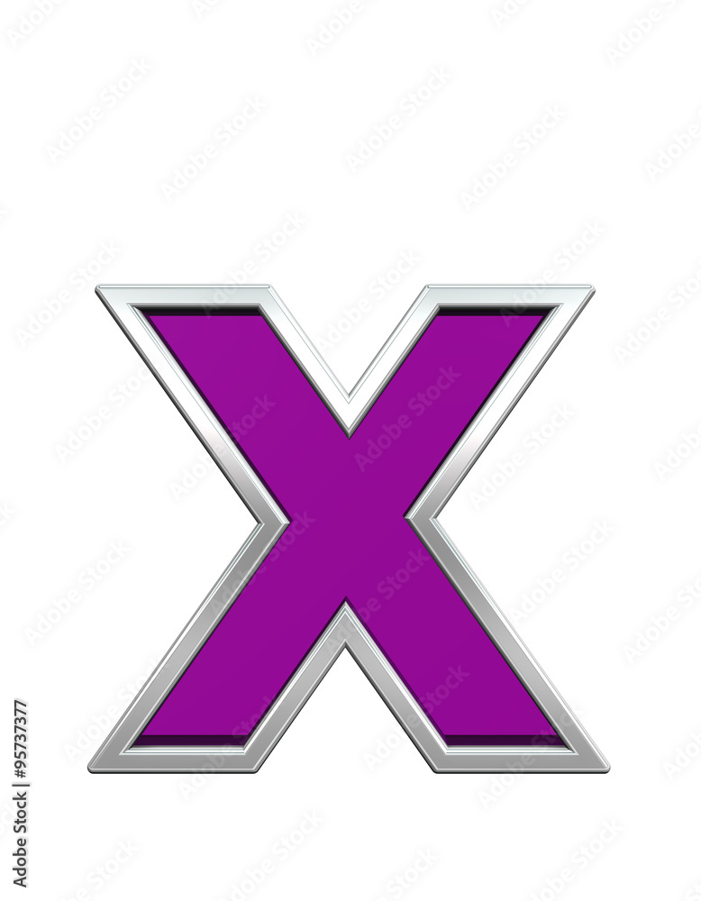 One lower case letter from purple glass with chrome frame alphabet set, isolated on white. Computer generated 3D photo rendering. One lower case letter from purple glass with chrome frame alphabet set, isolated on white. Computer generated 3D photo rendering.