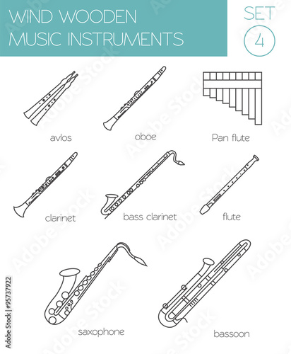 Musical instruments graphic template. Wind wooden.