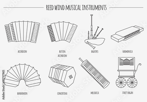 Musical instruments graphic template. Reed wind.