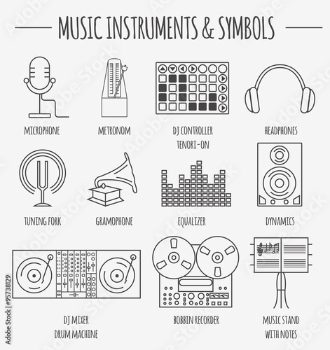 Musical instruments & symbols graphic template.