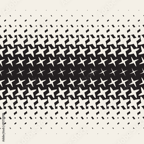 Vector Seamless Black and White Morphing Star Halftone Grid Gradient Pattern Geometric Background
