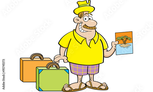 Cartoon illustration of a man with suitcases.