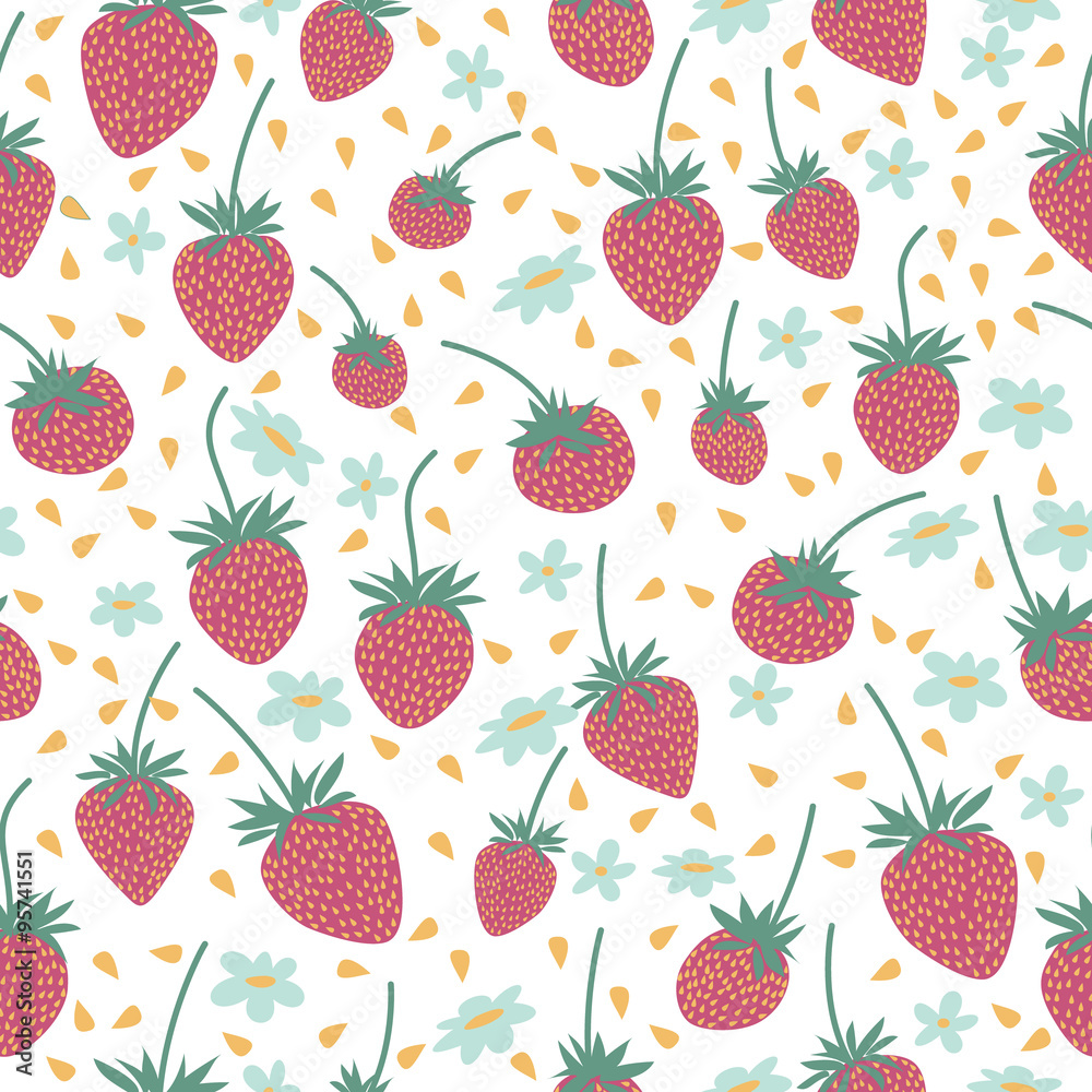Seamless strawberry hand drawn vector pattern. 