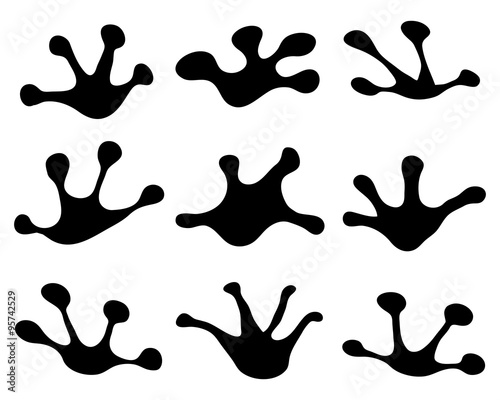 Different black footprints of frogs, vector