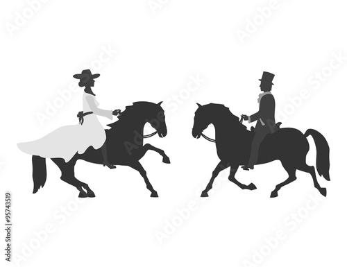   the lady on horseback and a gentleman on horseback coming towards each other © Andrymas