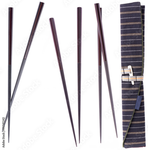Set of Two Pairs of Chopsticks in Black Case. isolated on white.