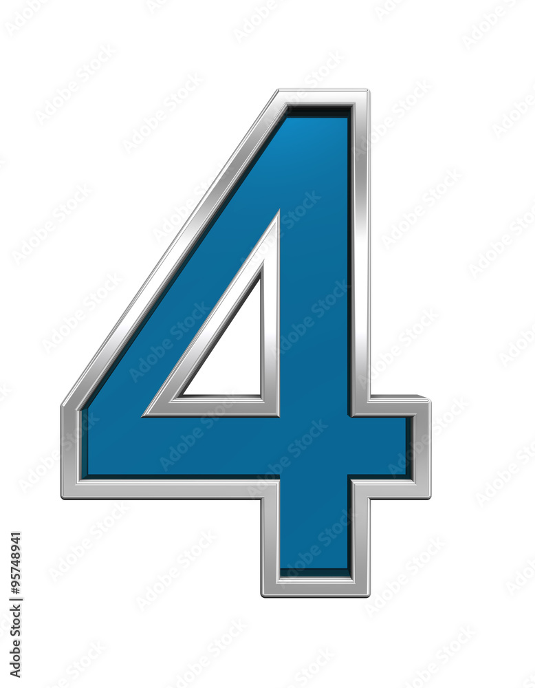 One digit from blue glass with chrome frame alphabet set, isolated on white. Computer generated 3D photo rendering. One digit from blue glass with chrome frame alphabet set, isolated on white. Computer generated 3D photo rendering.