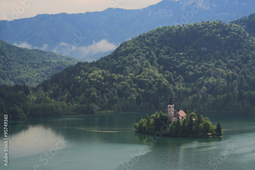 Church on island. Lake Bled, Slovenia