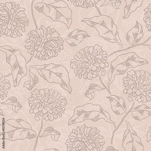 Seamless floral pattern with chrysanthemums. Vector . © photo-nuke