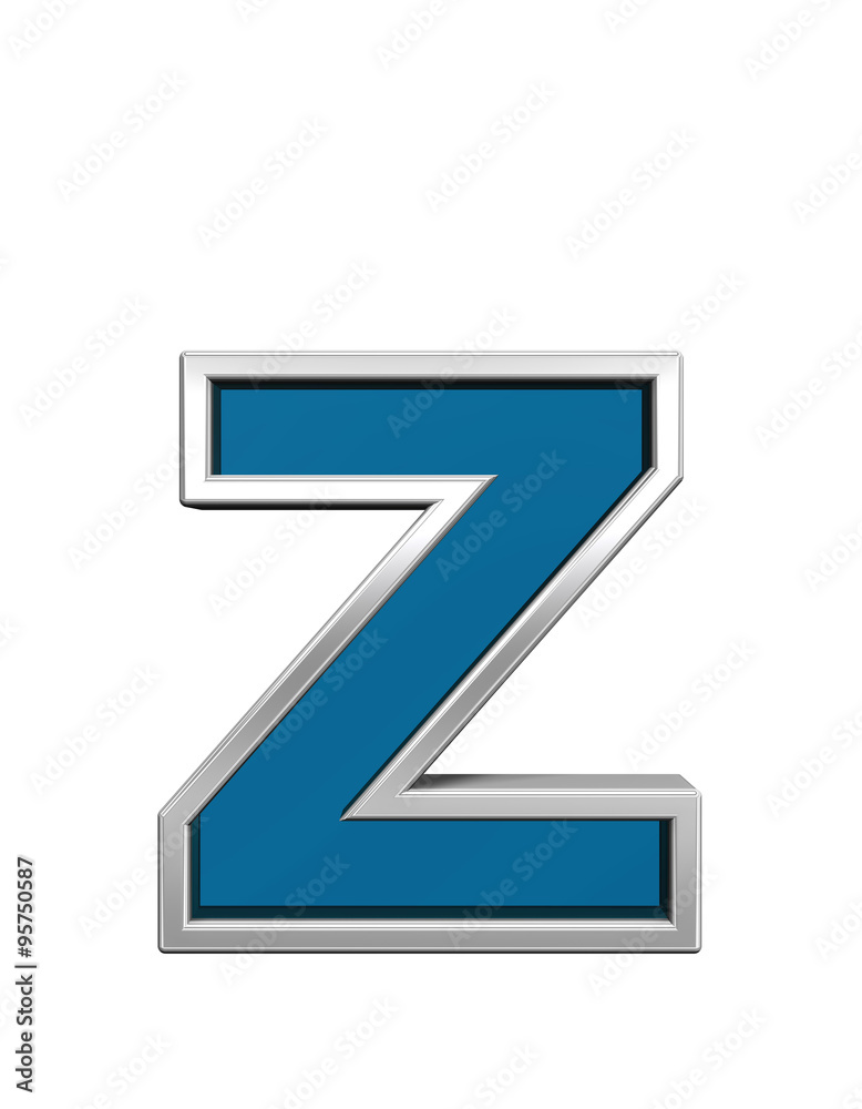 One lower case letter from blue glass with chrome frame alphabet set, isolated on white. Computer generated 3D photo rendering. One lower case letter from blue glass with chrome frame alphabet set, isolated on white. Computer generated 3D photo rendering.