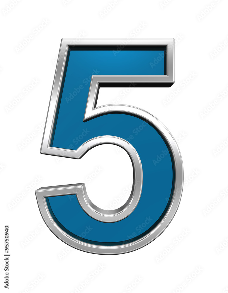 One digit from blue glass with chrome frame alphabet set, isolated on white. Computer generated 3D photo rendering. One digit from blue glass with chrome frame alphabet set, isolated on white. Computer generated 3D photo rendering.