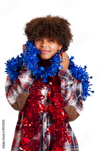 african american girl with christmas ornaments