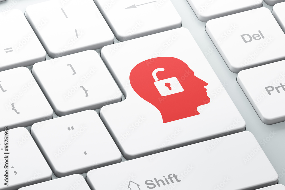 Finance concept: Head With Padlock on computer keyboard background Finance concept: Head With Padlock on computer keyboard background