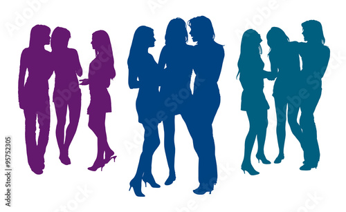 Silhouettes of three girlfriends talking to each other