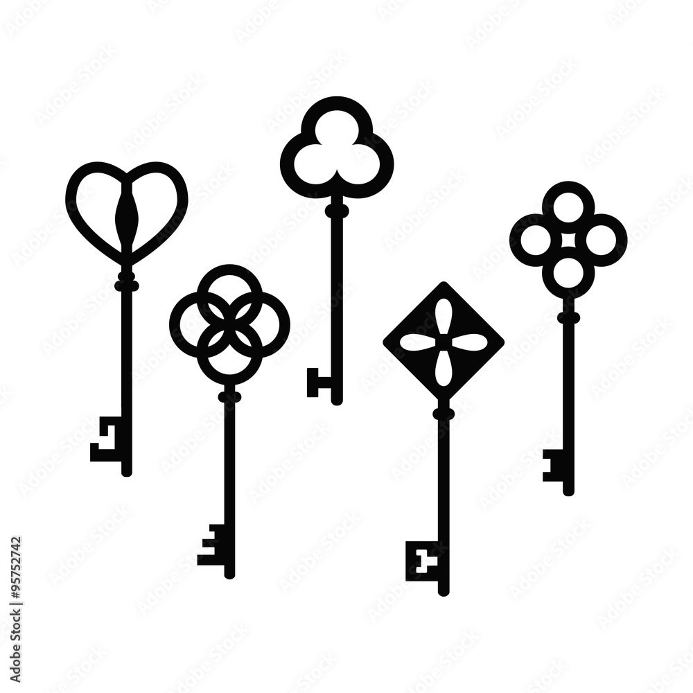 Obraz premium Set of antique keys. Vector illustration.