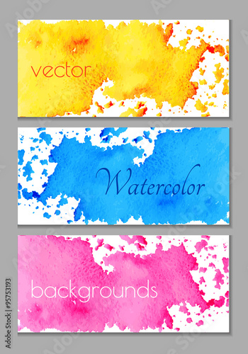 Collection of abstract watercolor backgrounds. Vector set of colorful modern banners. Creative watercolor design.
