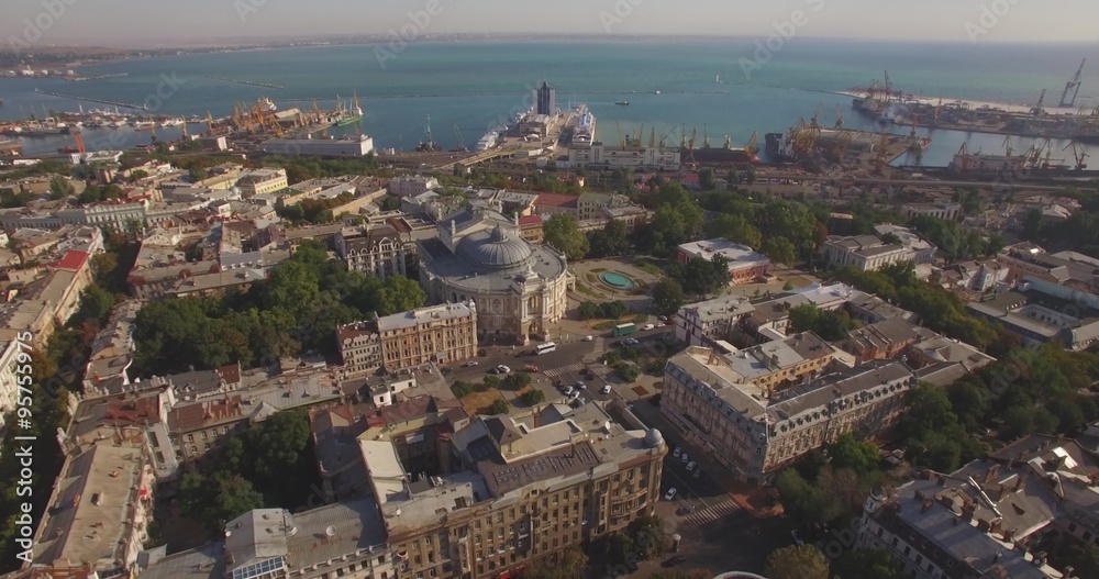 Amazing Opera House - true pearl of European architecture. Odessa, Ukraine. Aerial view. Amazing Opera House - true pearl of European architecture. Odessa, Ukraine. Aerial view.