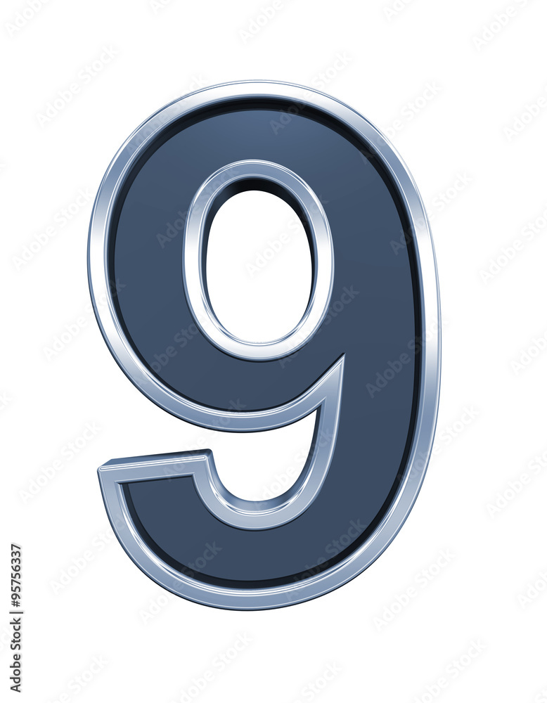 One digit from grey glass with chrome frame alphabet set, isolated on white. Computer generated 3D photo rendering. One digit from grey glass with chrome frame alphabet set, isolated on white. Computer generated 3D photo rendering.