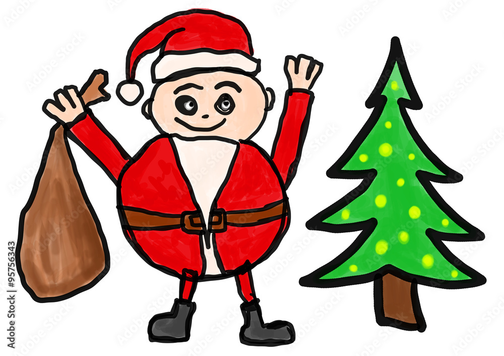 Weihnachtsmann Kinderzeichnung Stock Illustration | Adobe Stock