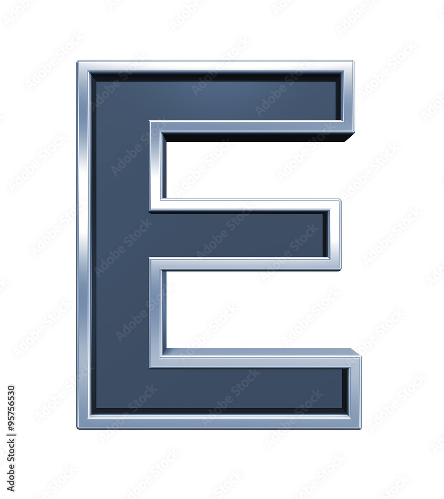 One letter from grey glass with chrome frame alphabet set, isolated on white. Computer generated 3D photo rendering. One letter from grey glass with chrome frame alphabet set, isolated on white. Computer generated 3D photo rendering.