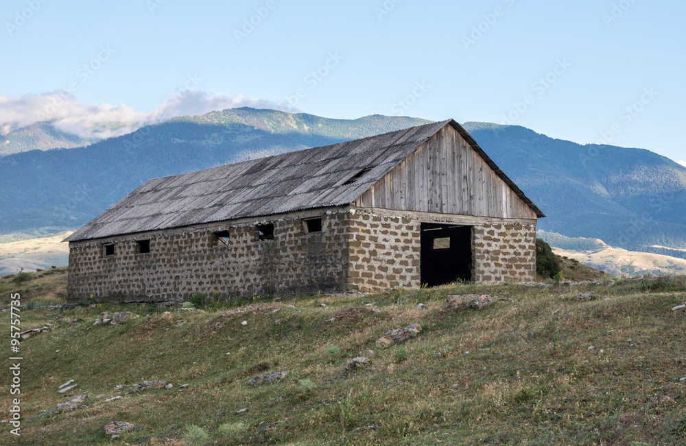 old barn near Atskuri town, Samtskhe-Javakheti region in Georgia