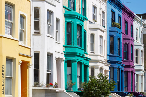 Colorful english houses facades in London near Portobello road photo