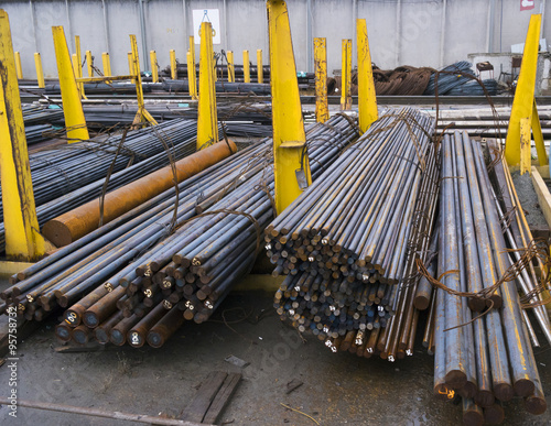 steel round bars in factory warehouse