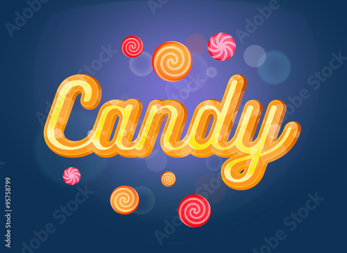 Cute candy font and sweets on the blue background