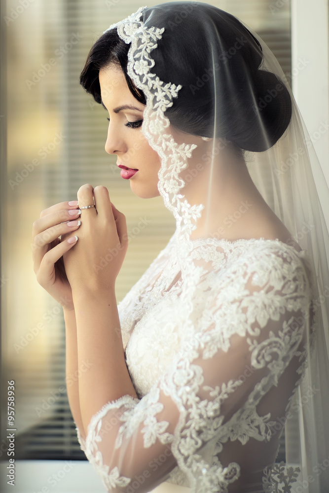 Pensive brunette bride