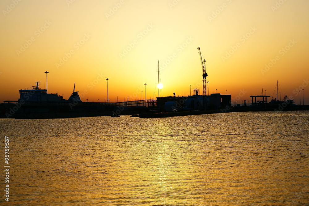 sunset at the port
