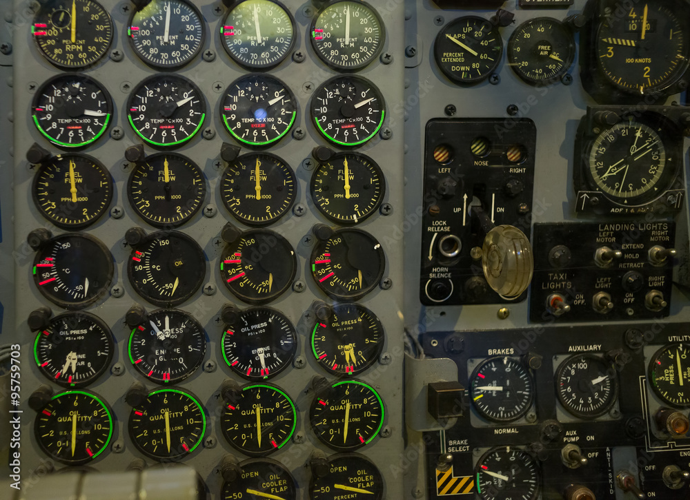 Fototapeta premium Instrument panel in airplane simulator..