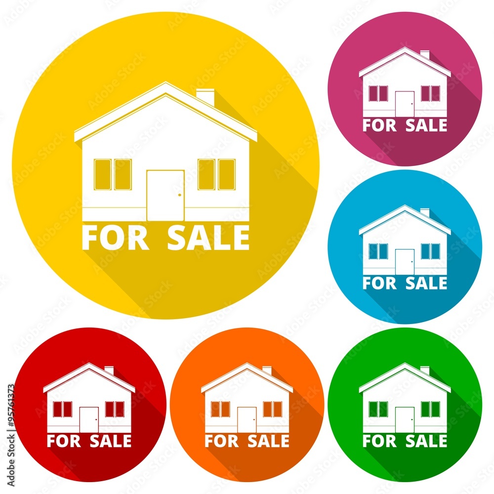 House for sale icons set with long shadow House for sale icons set with long shadow