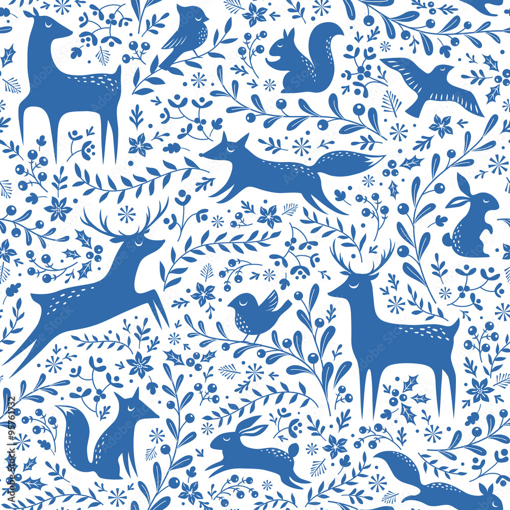 Blue Christmas forest pattern