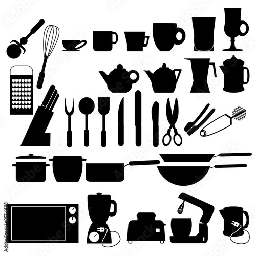 vector illustration of Kitchen utensils silhouettes set