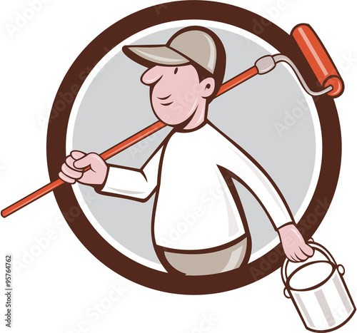 House Painter Paint Roller Can Circle Cartoon