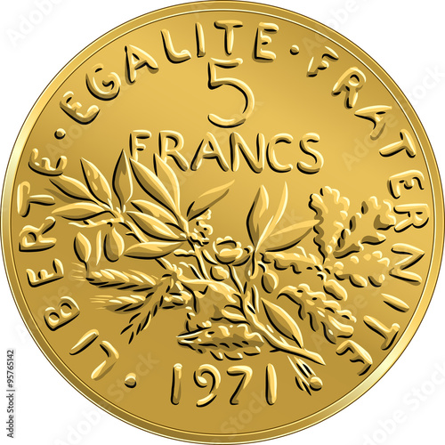 vector French money coin ffive francs obverse