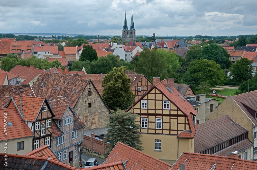 Fototapeta premium Cityscape of medieval city Quedlinburg in Germany. 
