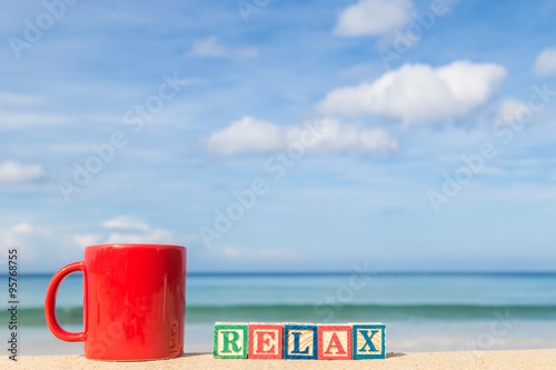 Wallpaper Mural word RELAX in colorful alphabet blocks and coffee cup on tropica Torontodigital.ca