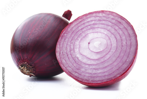 Red sliced onions isolated on white
