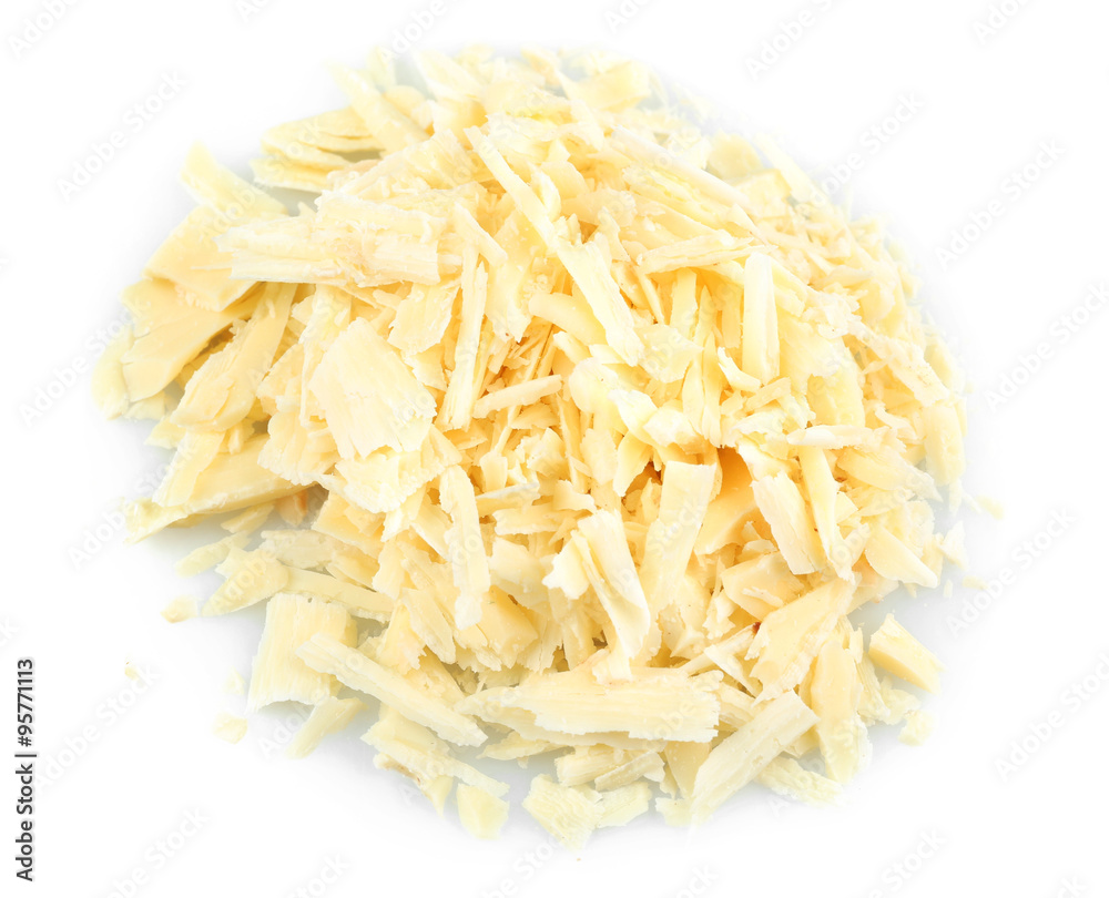 White chocolate shavings isolated on white White chocolate shavings isolated on white