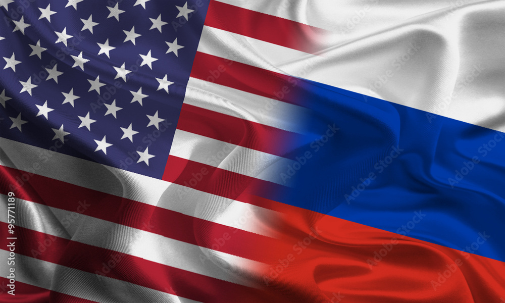 Obraz premium American and Russian flags joining together concept