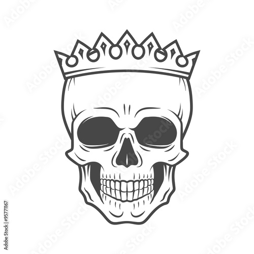 Skull King Crown design element. Vintage Royal illustration in medieval style. Dark Kingdom insignia concept